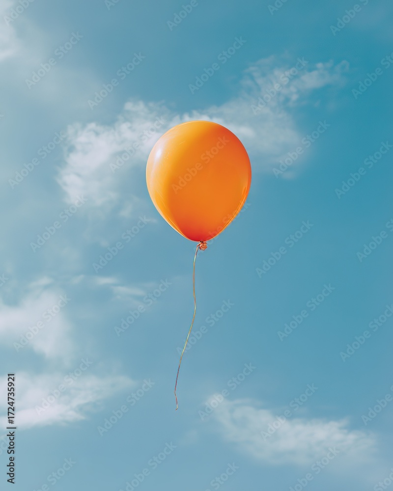 Obraz premium Orange Balloon in Blue Sky, Celebration Freedom Festival Decor Element