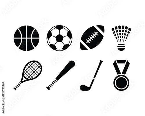 Set of black and white sports icons vector illustration for versatile graphic design applications vector