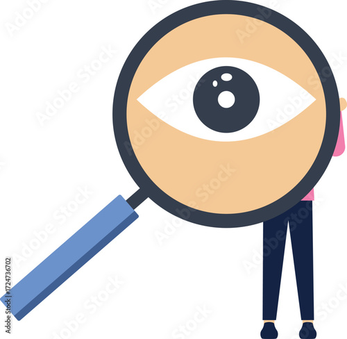 Businessman looking through a magnifying glass.


