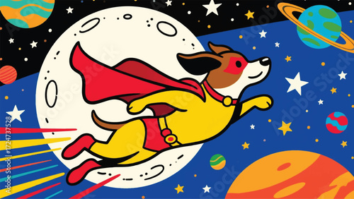 Dog Fly Superhero Illustrator Artwork Banner Background Design Template 