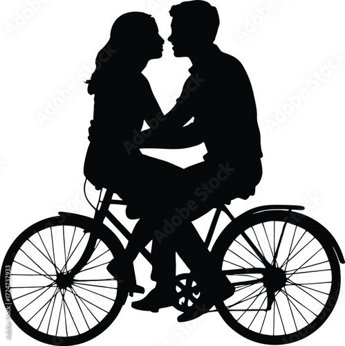 Romantic Couple Silhouette on Bicycle