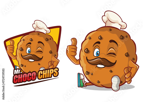 Chocolate Chips Cookie Mascot Chef Character Sweet Snack Vector Illustration
