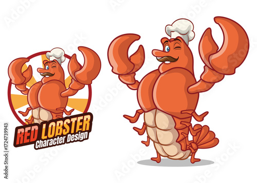 Lobster Mascot Chef Characters with Thumbs Up Seafood Logo Vector Illustration