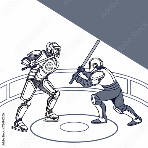 Two futuristic ice hockey players facing off