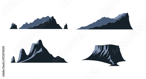 Rugged rocky mountain peaks and outcroppings natural landscape collection for design vector