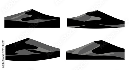 Four abstract geometric forms with shading showing depth and contour layers vector