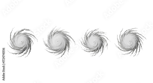 Four abstract swirling circular motion elements representing energy and dynamics vector