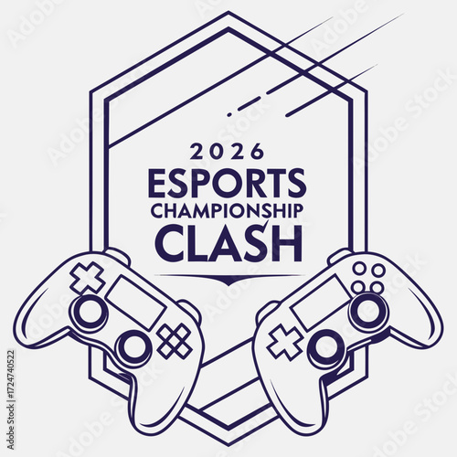 Esports championship clash logo with game controllers