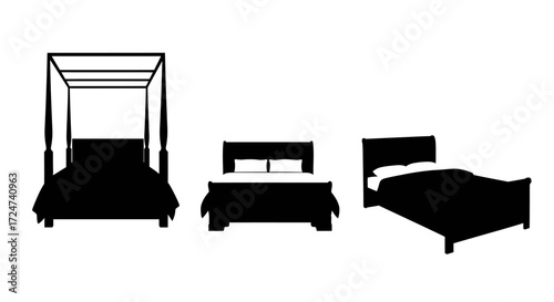 Three silhouette beds featuring different styles for bedroom design and decor vector
