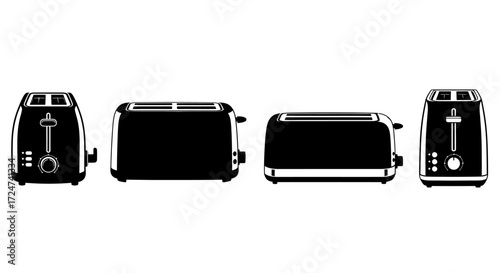 Modern kitchen toaster appliances set in silhouette for breakfast cooking preparation vector