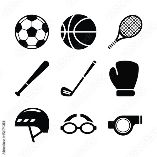 Set of 9 black and white sports icons vector illustration scalable eps graphics vector