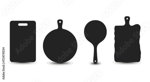 Diverse collection of kitchen cutting board silhouettes isolated on vector