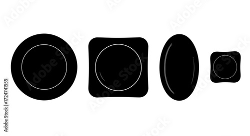 Four black geometric shapes isolated objects circle square oval rectangle isolated elements vector