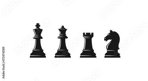 Classic chess pieces king queen rook knight silhouette set isolated strategic game elements vector