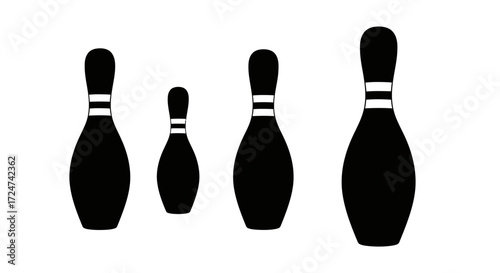 Four black bowling pins with white stripes different sizes isolated on vector