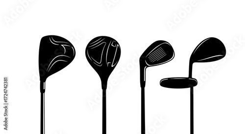 Abstract black golf club heads abstracted into musical notes on white vector