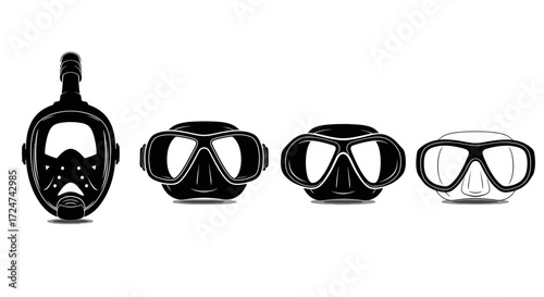 Collection of scuba diving masks and snorkel gear for underwater exploration and water sports vector