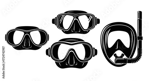 Collection of scuba diving masks and snorkels for underwater exploration and aquatic adventures vector