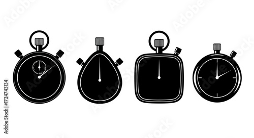 Diverse stopwatch icons set time measurement vintage sport competition clock collection vector