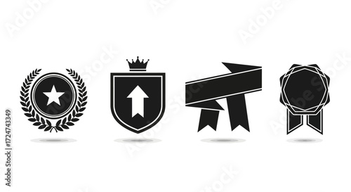 Collection of award badges shields ribbons and symbols for recognition achievement and victory elements vector
