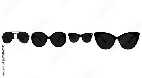 Collection of diverse sunglasses styles showcase fashionable eyewear accessories for summer style vector