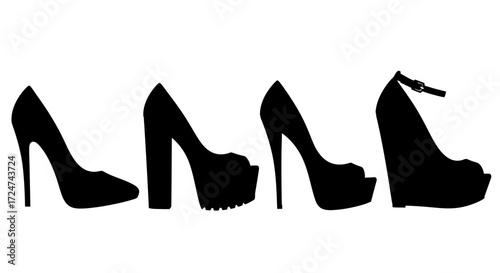 Collection of elegant high heel shoe silhouettes for fashion and design projects vector