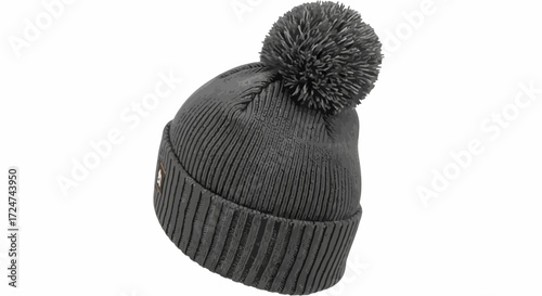 Cozy knitted beanie hat with pom-pom for winter warmth and fashionable style vector