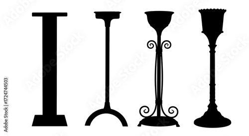 Four distinct silhouettes of decorative pedestals and candle holders vector