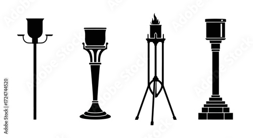 Collection of four elegant silhouette candle holders in a row for decorative settings vector
