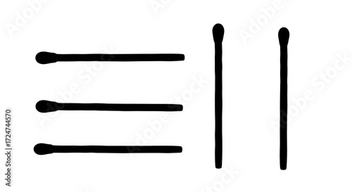 Three horizontal matches and two vertical matches displayed isolated against white vector