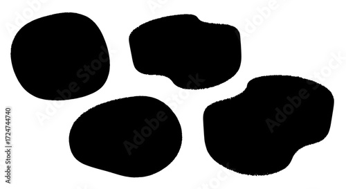 Four abstract black irregular shapes organic forms scattered studio light vector