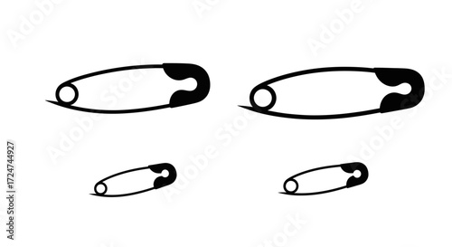 Two pairs of safety pins simple line art isolated objects for sewing and crafting vector