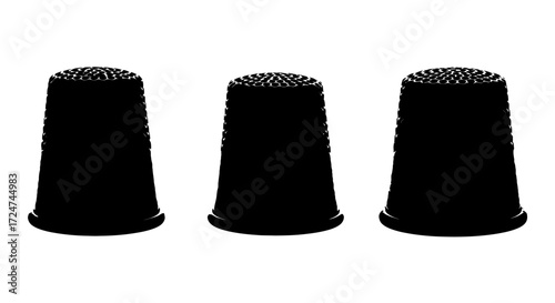 Three black sewing thimbles isolated on a for crafting vector