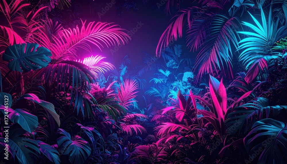 custom made wallpaper toronto digitalNeon jungle foliage glowing