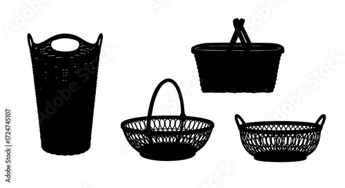 Set of four rustic woven baskets various shapes and sizes decorative storage solutions vector