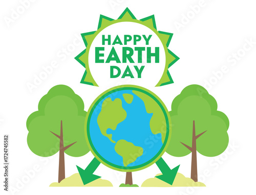 Happy Earth Day illustration with green trees and globe design