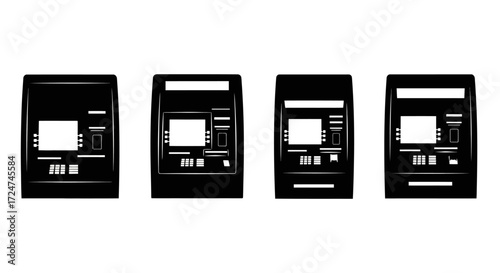 Four identical retro kitchen appliances arranged in a row on a plain surface vector