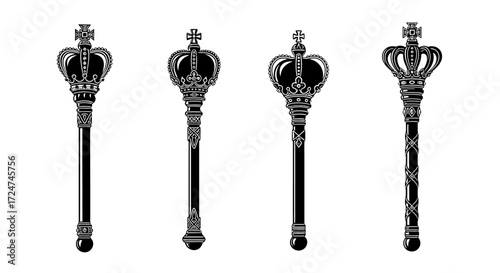 Regal royal scepters and maces symbols of power authority and monarchy collection vector