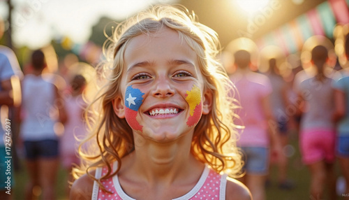  Smiling girl with colorful flag face paint