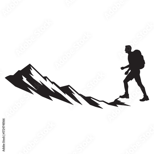 Hiker ascending a steep mountain slope silhouette Keywords: hiker, man, silhouette, walking
