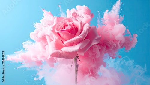 Pink rose in swirling pink ink cloud