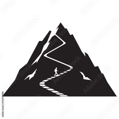 Hiker Ascending Winding Path Up Mountain Silhouette