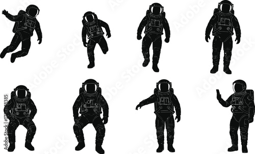 Astronaut silhouette vector illustration, space suit explorer artwork, cosmic astronaut figure design, futuristic space traveler silhouette, sci fi astronaut graphic