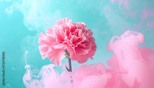 Pink carnation in swirling pastel ink