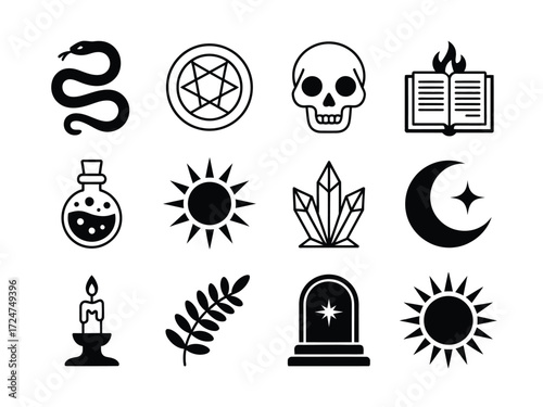 Mystical symbols vector set black and white occult icons for design vector