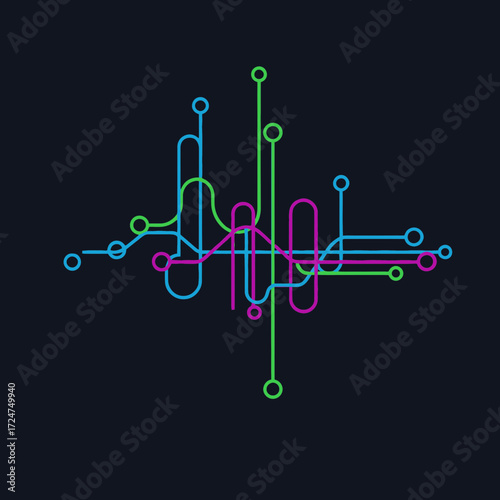 Abstract digital network illustration with interconnected lines and nodes on a dark background.