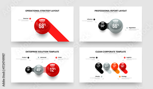 Colorful Forecast 1 2 3 4 Step Diagram Slide Layout Bundle. Company Performance One Two Three Four Element Graph Presentation Template Vector Illustration Set.