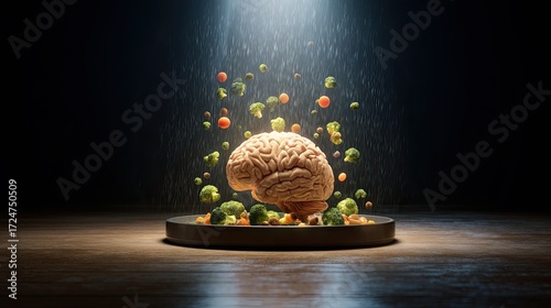 colorful nutritional concept - Conceptual Image of Brain Health with Nutritional Vegetables visualizing creative nutrition in health-focused