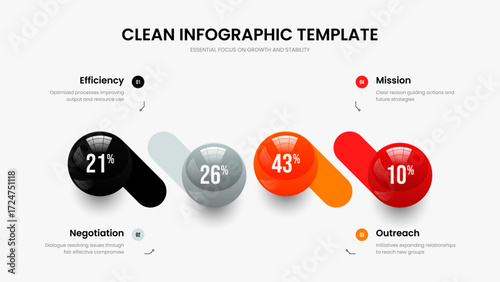 Marketing Strategy Four Element Infographic Slideshow Layout. Modern Plan 4 Step Graph Frame Design. Clean Review Presentation Template Vector Illustration.
