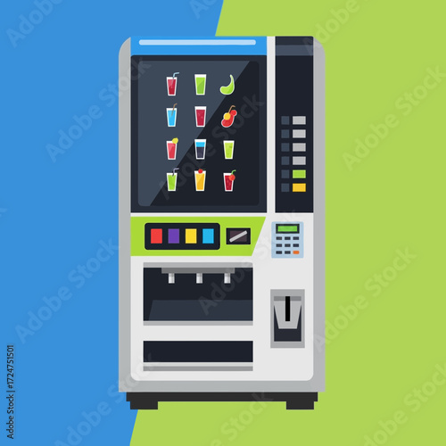 Vending machine with drinks and snacks, flat vector illustration.